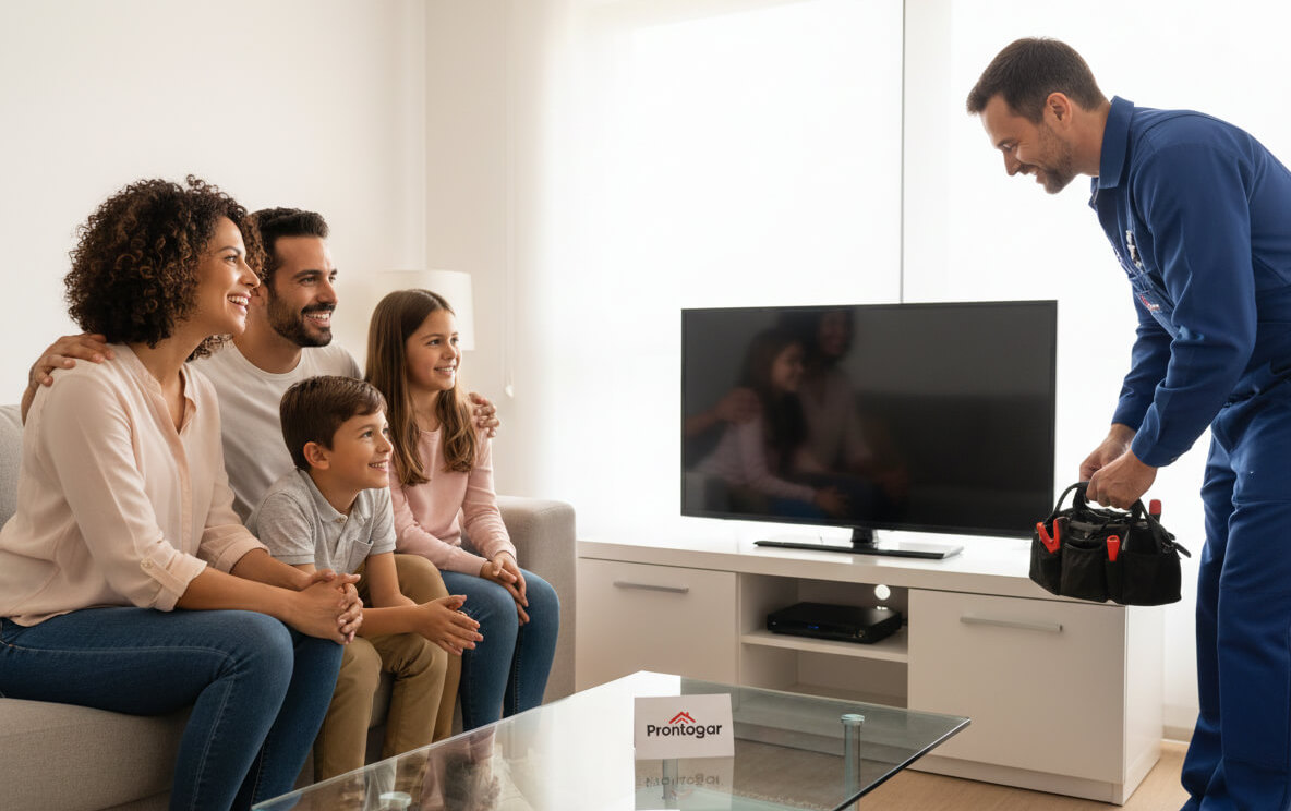 Familia satisfecha tras recibir una reparación de Prontogar