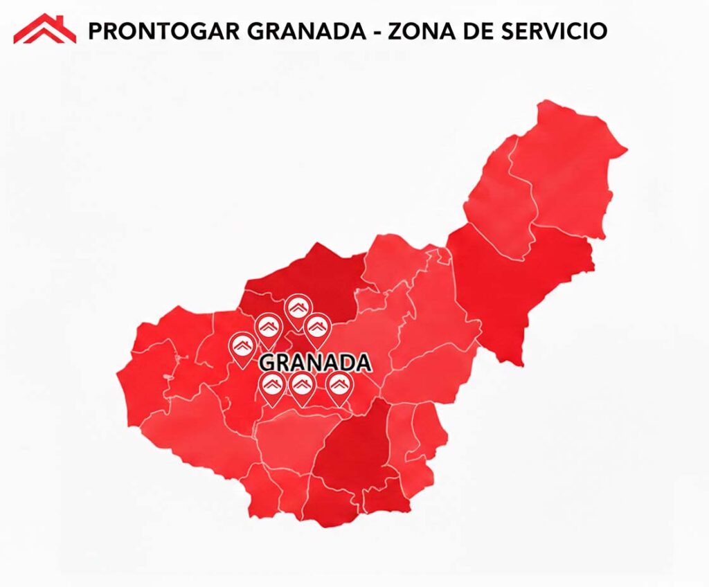 Mapa con zonas en las que trabaja Prontogar Granada
